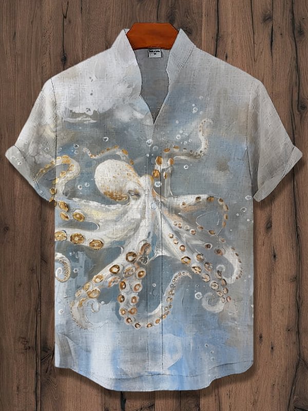Men's Marine Octopus Oil Painting Print Casual Shirt
