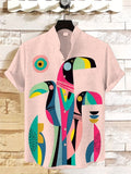Men's Abstract Tropical Toucan Print Linen Blend Shirt