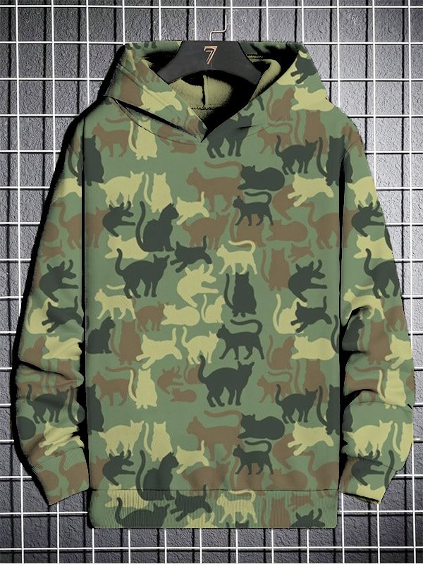 Men's Cats Camouflage Print Casual Hoodie