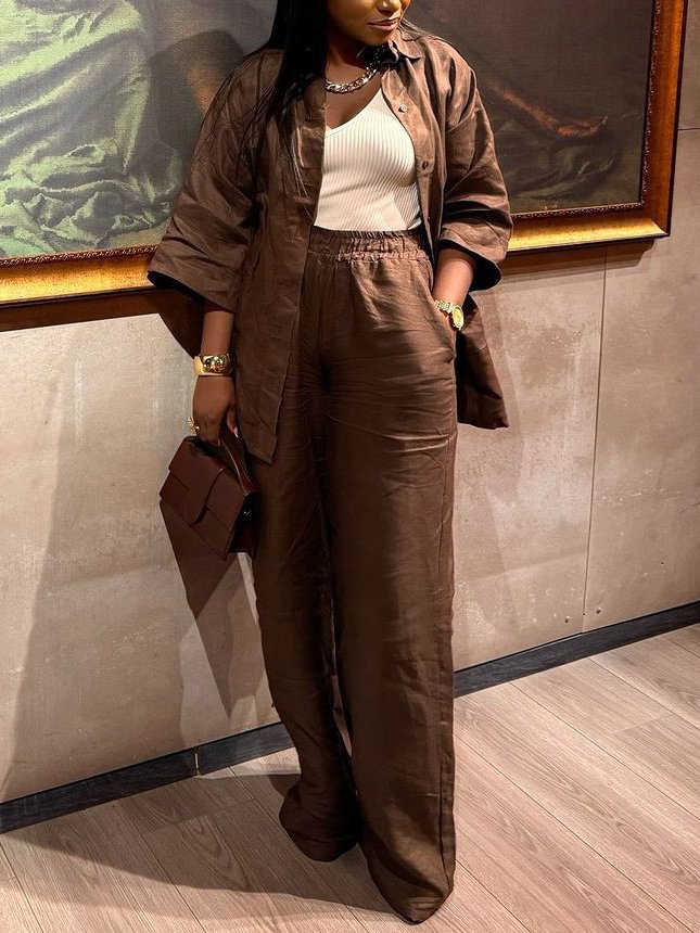 Women's Casual 3/4 Sleeve Shirt Elastic Waist Pants Two Piece Set