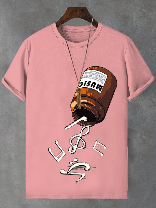 Men's Music Is Healing Print Cotton Casual T-Shirt