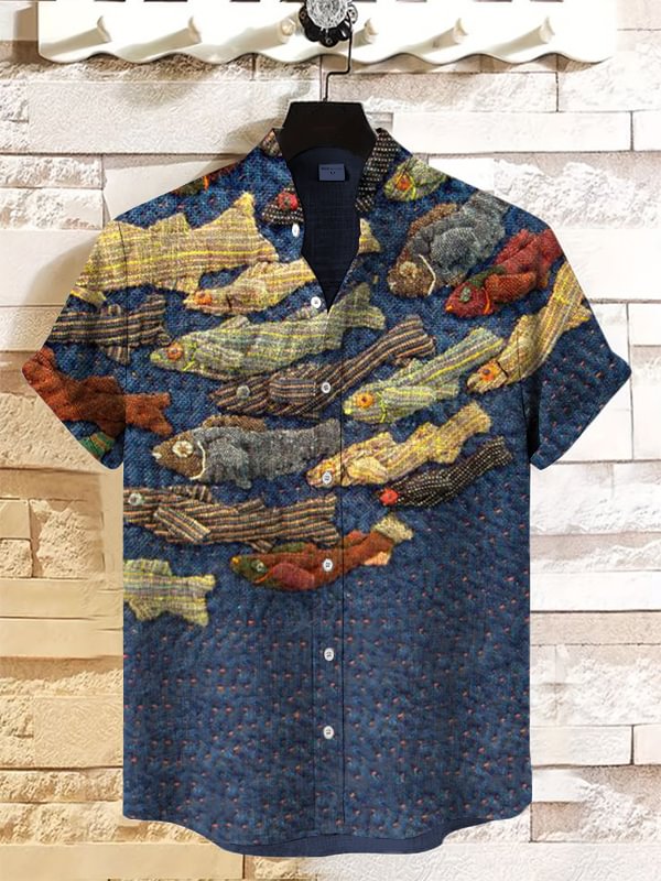 Men's Fish School Art Print Casual Short Sleeve Shirt