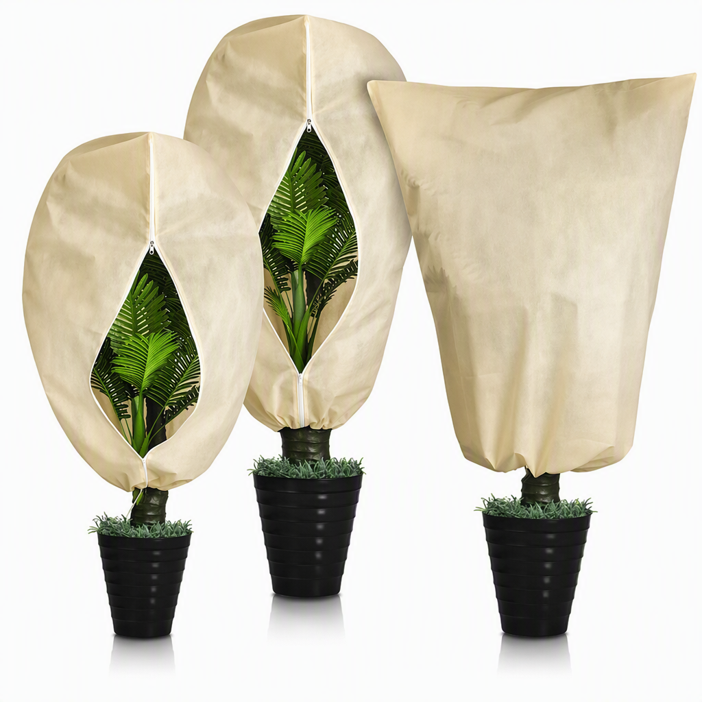 Non Woven Plant Frost Protection Cover Bag Winter Cold Protection with Drawstring and Zipper for Shrubs and Trees