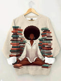 Women's Black Girl Loves Reading Print Casual Sweatshirt