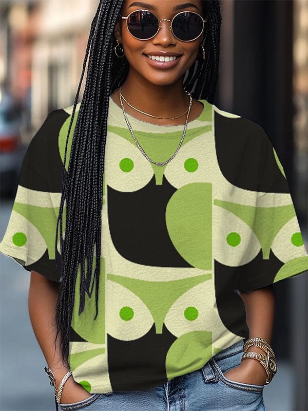 Women's Owl Abstract Color Block Print Casual T-Shirt