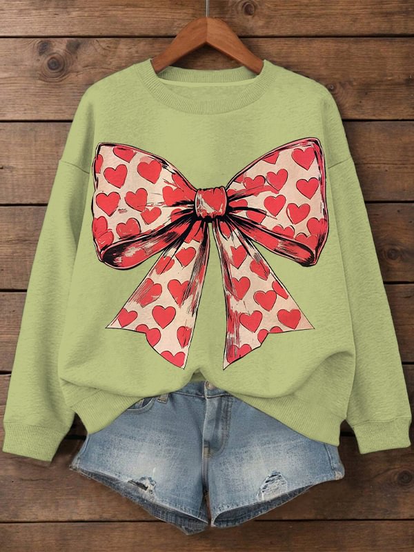 Women's Valentine's Day Love Butterfly Print Cotton Long Sleeve T-Shirt Thin Sweatshirt