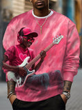 Men's Valentine's Day Black Boy Playing Guitar Art Print Casual Sweatshirt