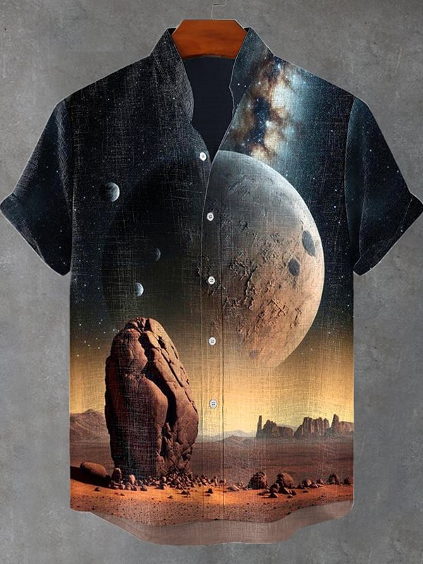 Men's Retro Futuristic Science Fiction Desert Art Printed Shirt