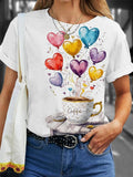 Women's Valentine's Day Coffee Art Print Casual T-Shirt
