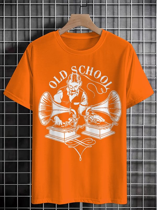 Men's Retro Music Slogan Old School Print Cotton Casual T-Shirt