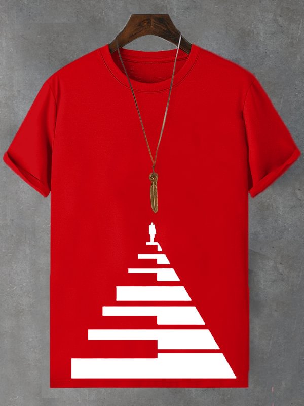 Men's Piano Key Stairs Art Print Cotton Casual T-Shirt