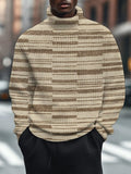 Men's Striped Pattern Print High Neck Knit Sweatshirt