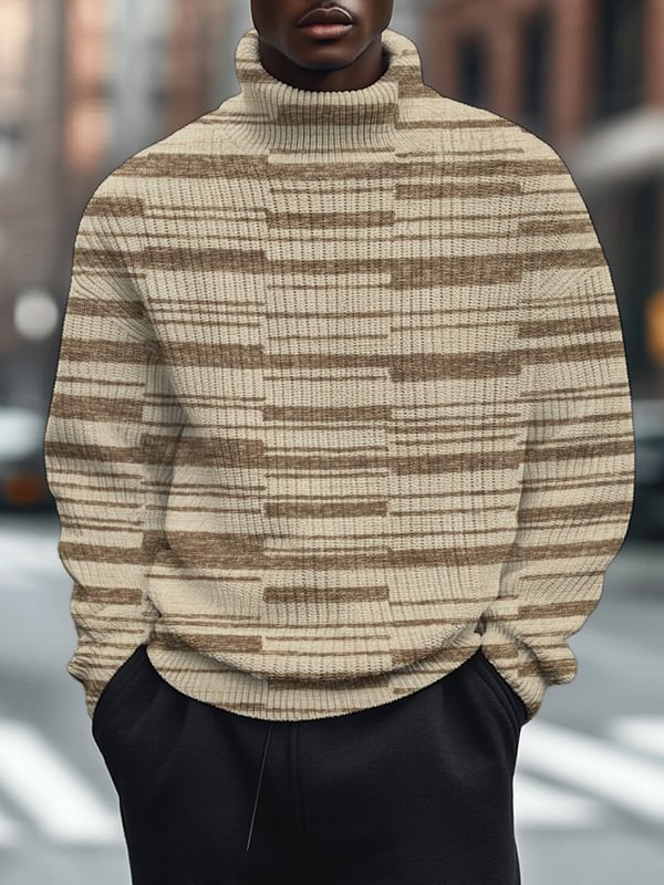 Men's Striped Pattern Print High Neck Knit Sweatshirt