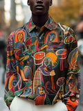 Men's Retro Traditional Tribal Pattern Art Print Corduroy Long Sleeve Shirt