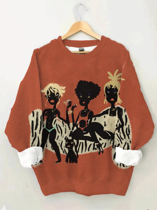 Women's Fun Art Black Girls Print Cozy Sweatshirt