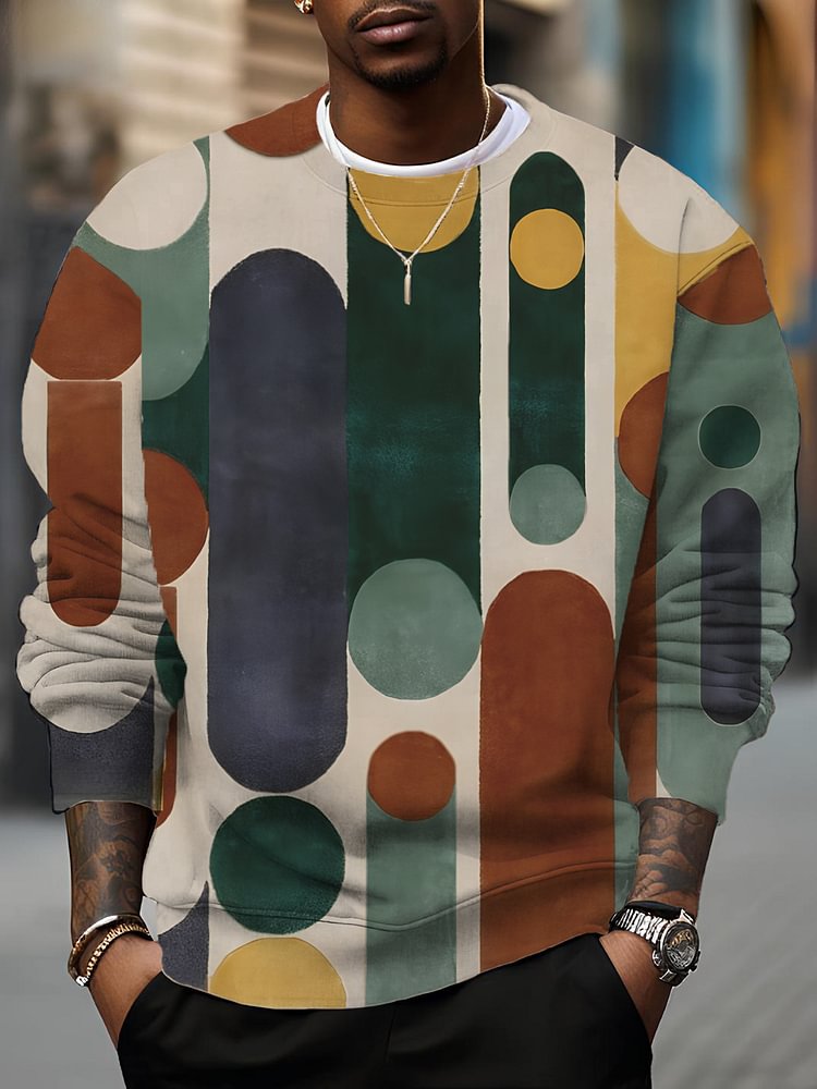 Men's Retro Abstract Geometric Painting Print Casual Sweatshirt