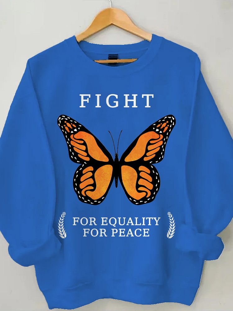 Women's Fight For Equality For Peace Butterfly Print Cotton Long Sleeve T-Shirt Thin Sweatshirt