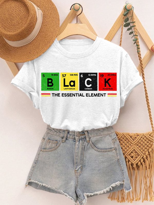 Women's Black The Essential Element Print Cotton Casual T-Shirt