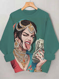 Women's Dollar Rich Indian Woman Art Print Casual Sweatshirt