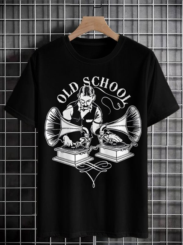 Men's Retro Music Slogan Old School Print Cotton Casual T-Shirt