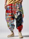 Men's Follow Your Dreams Monkey Street Paint Art Print Loose Drawstring Waist Sweatpants