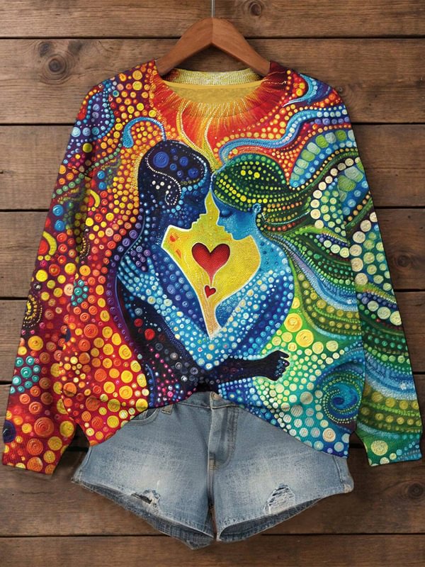 Women's People in Love Pointillism Art Print Cozy Sweatshirt