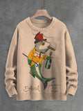 Men's Smoking Fish Gentleman Beer Funny Art Print Knit Sweatshirt