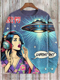 Men's Kimono Girl UFO Futuristic Sci-Fi Art Print Casual Sweatshirt