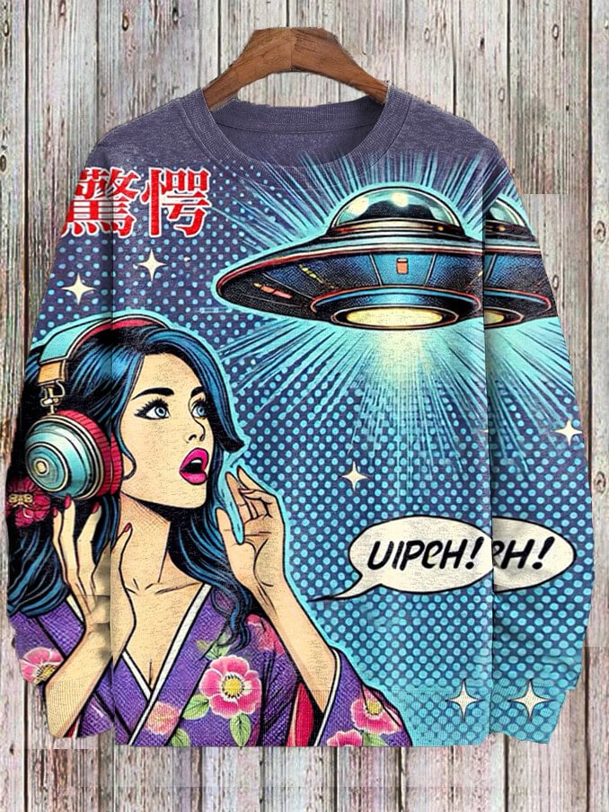 Men's Kimono Girl UFO Futuristic Sci-Fi Art Print Casual Sweatshirt