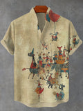 Men's Retro Distressed Circus Art Print Casual Shirt