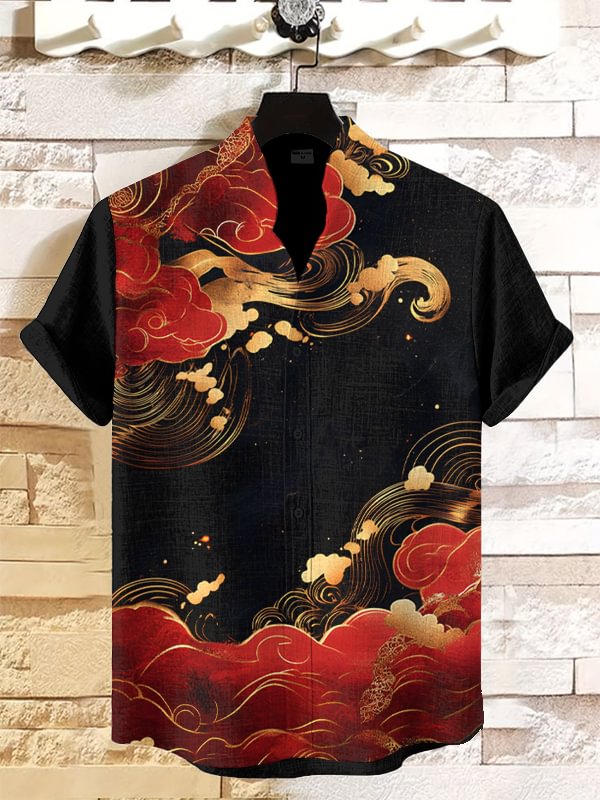 Men's Ocean And Clouds Japanese Art Print Casual Shirt