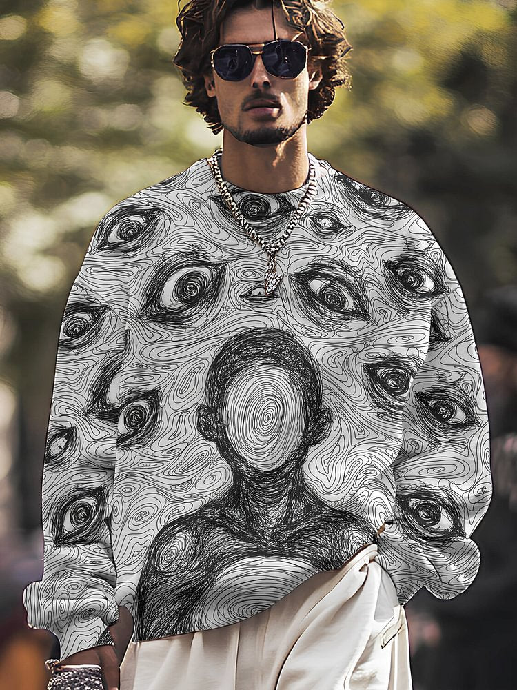 Men's Abstract Line Eye Graffiti Art Painting Print Casual Sweatshirt