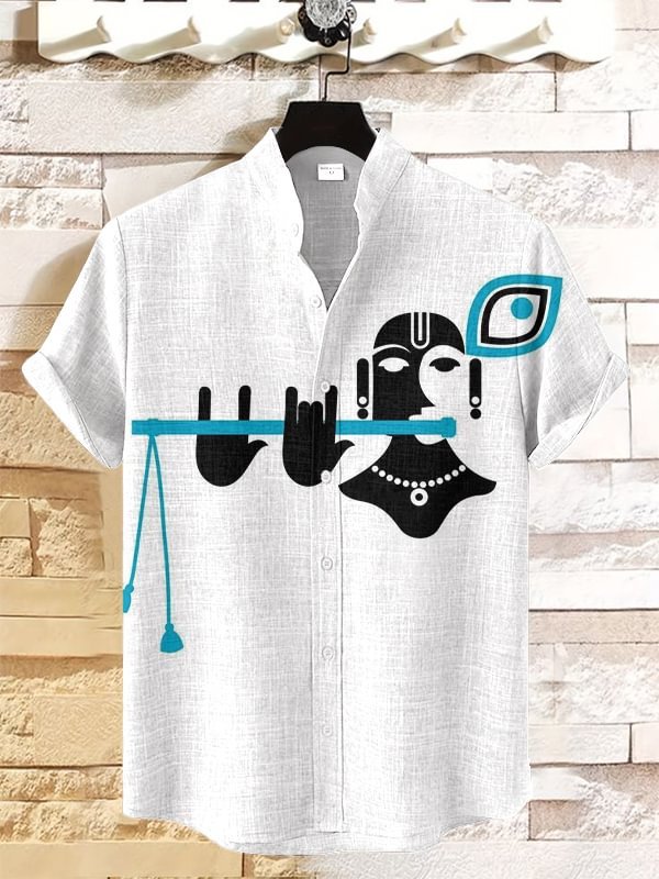 Men's Black Man Playing Flute Geometric Art Print Shirt