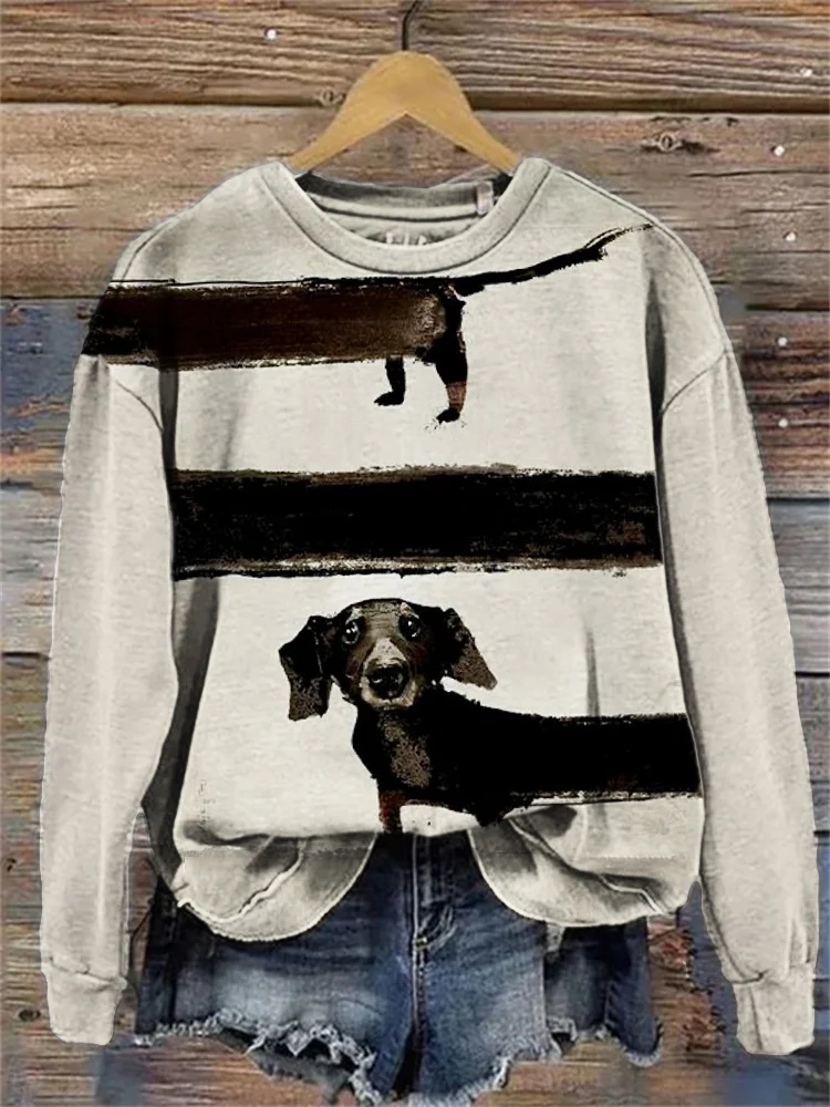 Women's Funny Lovely Dachshund Painting Comfy Sweatshirt