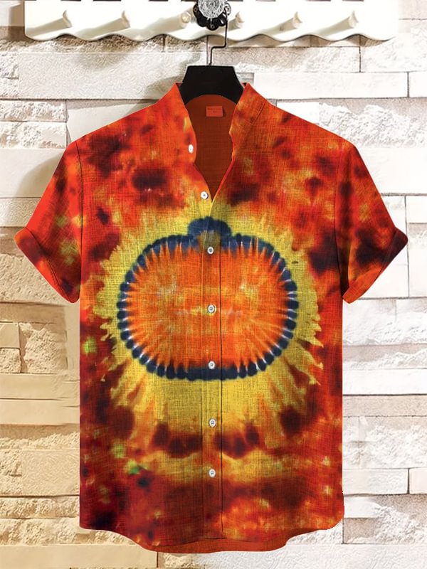 Men's Halloween Pumpkin Tie Dye Print Casual Shirt