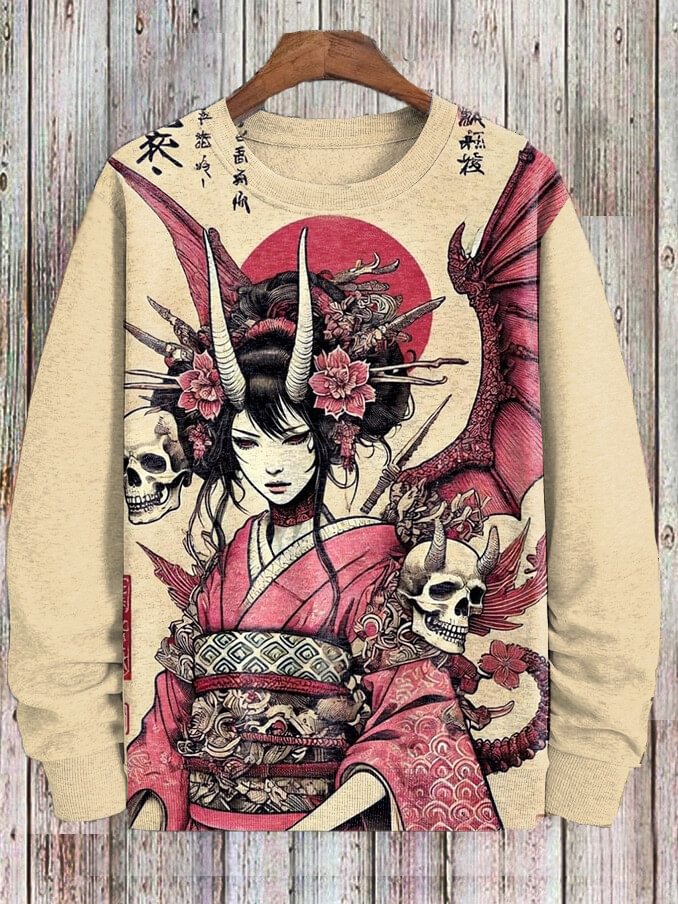 Men's Skull Kimono Girl Japanese Art Print Casual Sweatshirt