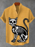 Men's Fun Skeleton X-Ray Black Cat Graphic Print Shirt