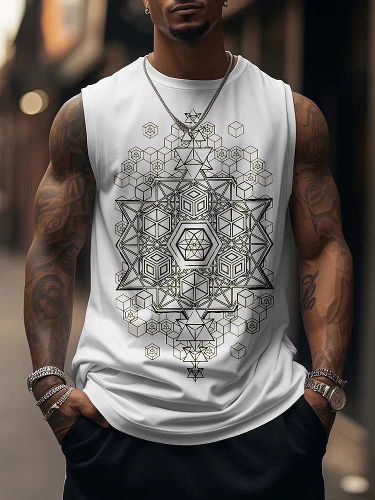 Men's Mysterious Geometric Print Tank Top