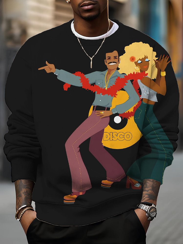 Men's Vintage Disco Dance Print Cotton Casual Sweatshirt