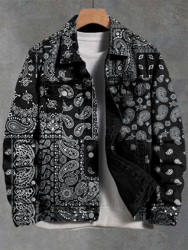 Men's Vintage Paisley Patterns Print Denim-Like Long Sleeve Shirt