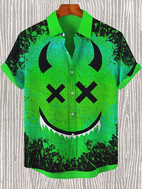 Men's Halloween Demon Smiling Face Art Print Casual Shirt