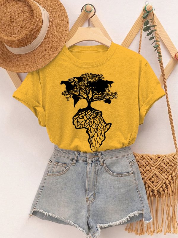 Women's Africa Is The Root Of The World Art Print Cotton Casual T-Shirt
