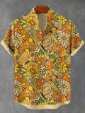 Men's Retro Summer Flower Mushroom Art Print Linen Blend Shirt
