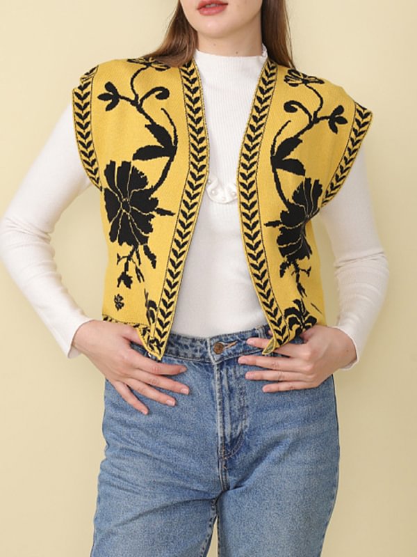 Women's Vintage Floral Pattern Knitted Vest