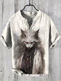 Men's Retro Cat Mage Art Print Short Sleeve Shirt