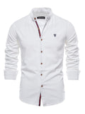 Men's Pattern Embroidery Stand Collar Long Sleeve Button Shirt