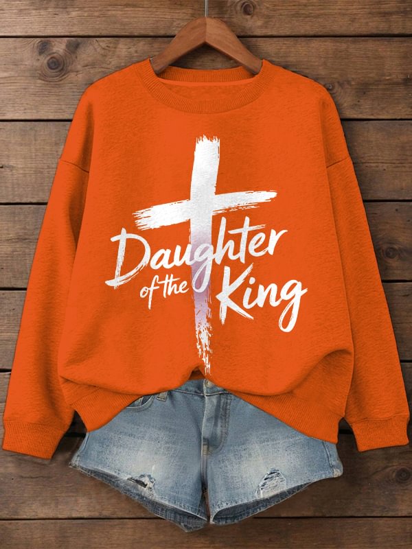 Women's Daughter of the King Print Cotton Long Sleeve T-Shirt Thin Sweatshirt