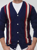 Men's Casual Striped Print Single Breasted V Neck Knit Cardigan