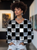 Women's Piano Keys Print Cozy V Neck Sweatshirt