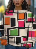 Women's Abstract Art Colorblock Plaid Print Casual Sweatshirt